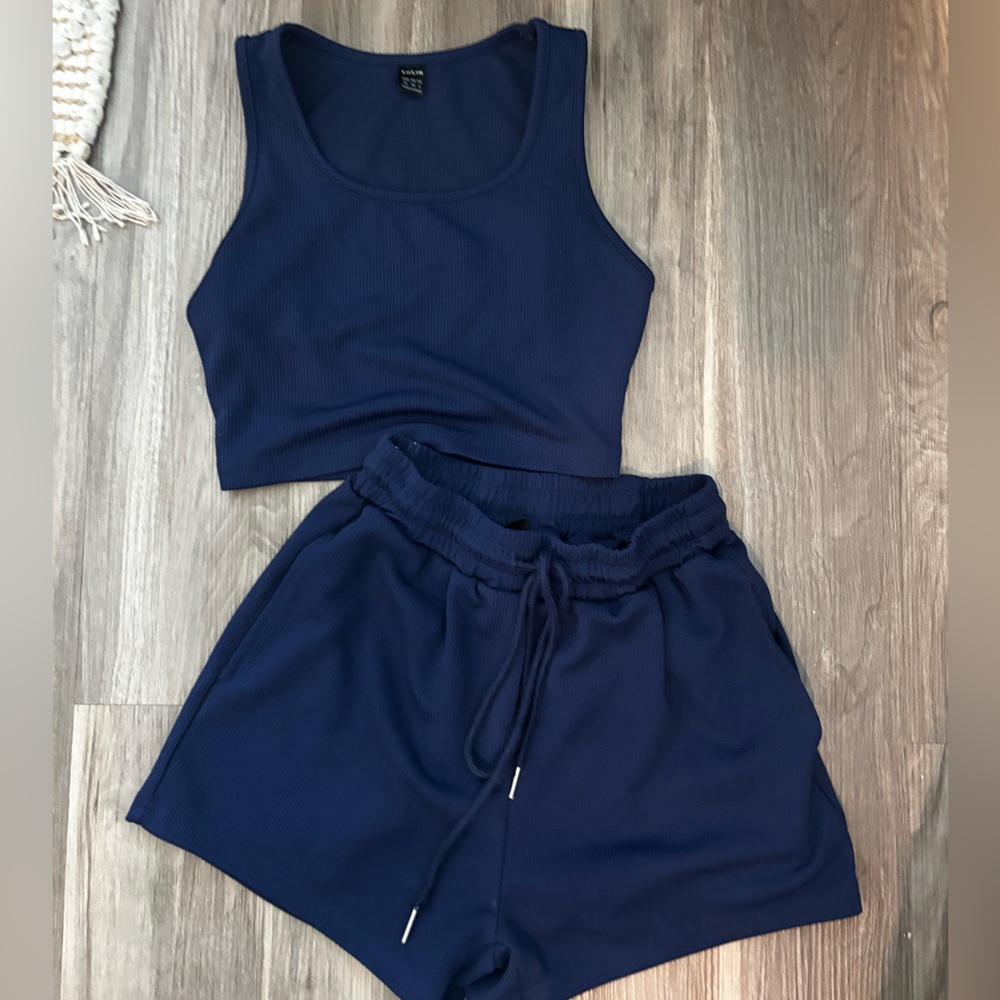 Navy Blue Tank Top and Shorts Set